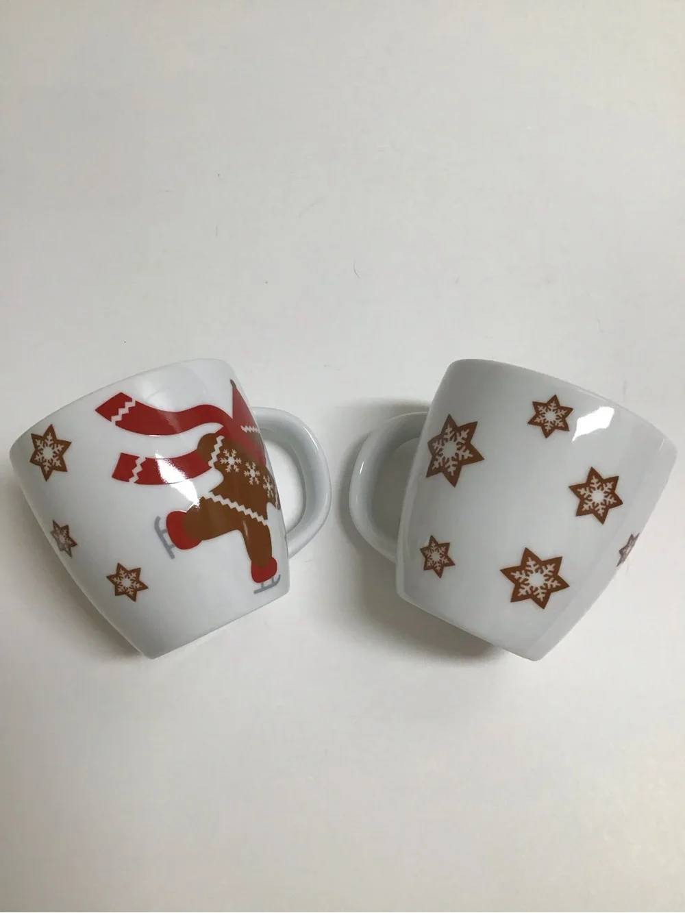 Crate & Barrel Christmas Espresso Mugs SET OF 2 Kids Gingerbread Man Snowflakes
